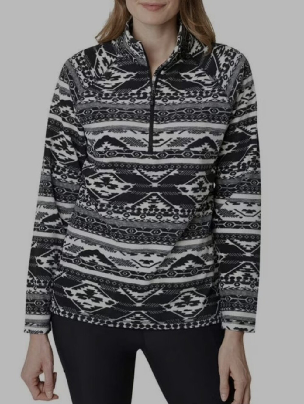 Eddie Bauer Ultrasoft Mock Neck Quarter Zip Pullover Fleece Top- Black